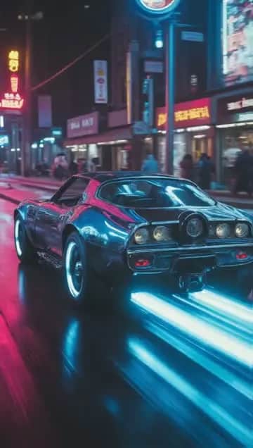 Muscle car moving down the street, bad ass
