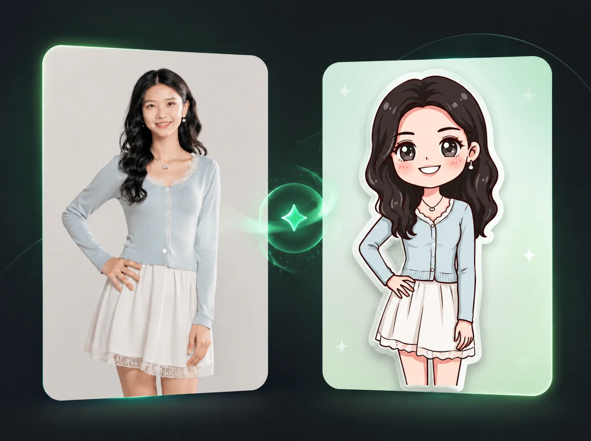AI chibi maker turning one photo into a kawaii chibi sticker