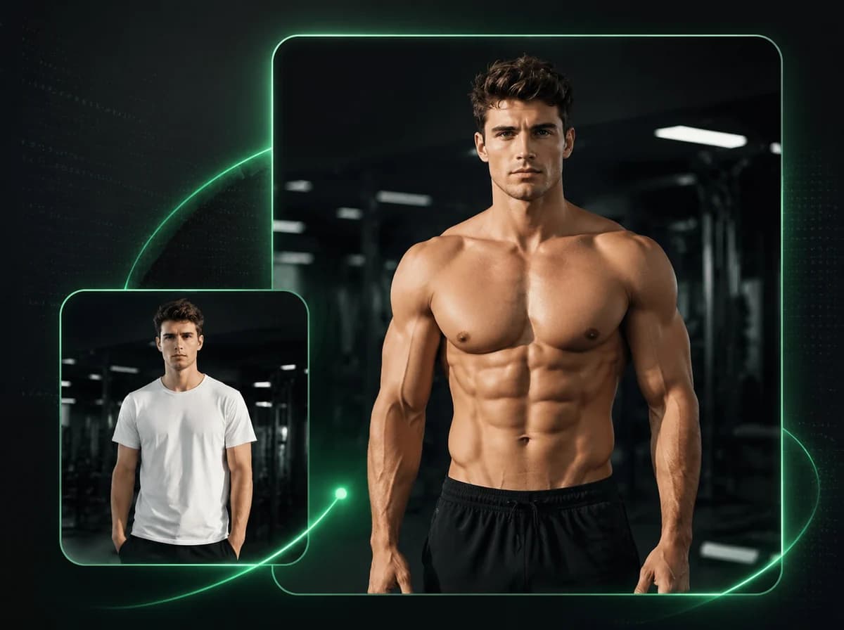 AI muscle generator transforming a static photo into a realistic muscle animation video