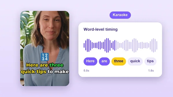 Karaoke captions with word-level timing shown on an audio waveform