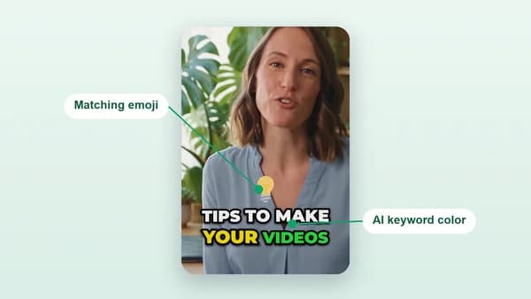 Animated captions with an AI-highlighted keyword and a matching emoji