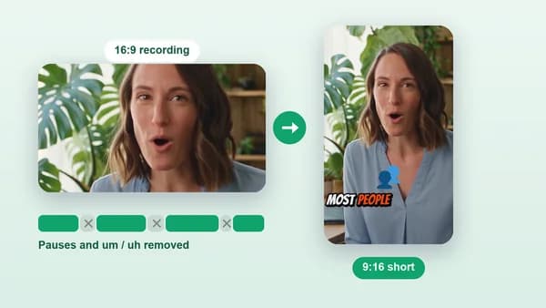 Horizontal video reframed to a 9:16 short with pauses removed