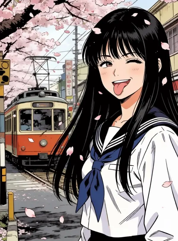 Same anime character with ahegao expression in original art style