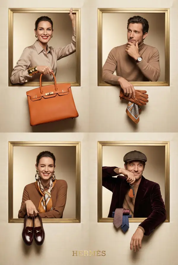 AI-generated luxury brand campaign poster in 2x2 grid layout