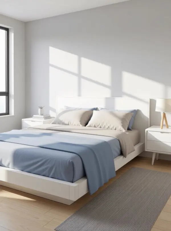 Same room redesigned in minimalist Instagram-ready aesthetic