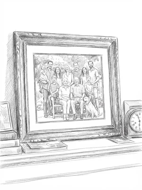 O mesmo retrato redesenhado como desenho a lápis feito à mão