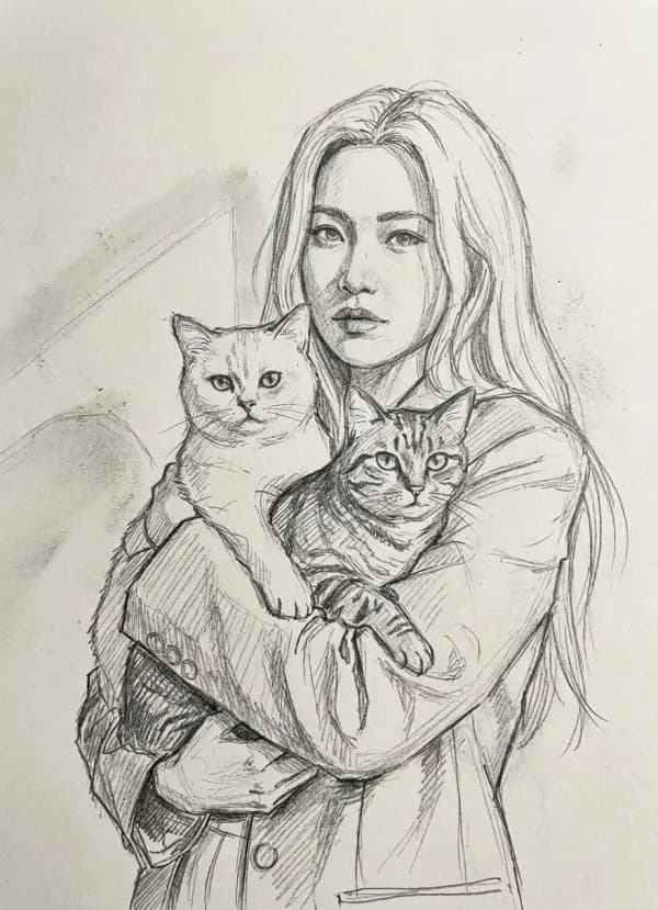 Retrato de animal de estimação redesenhado como esboço a lápis feito à mão