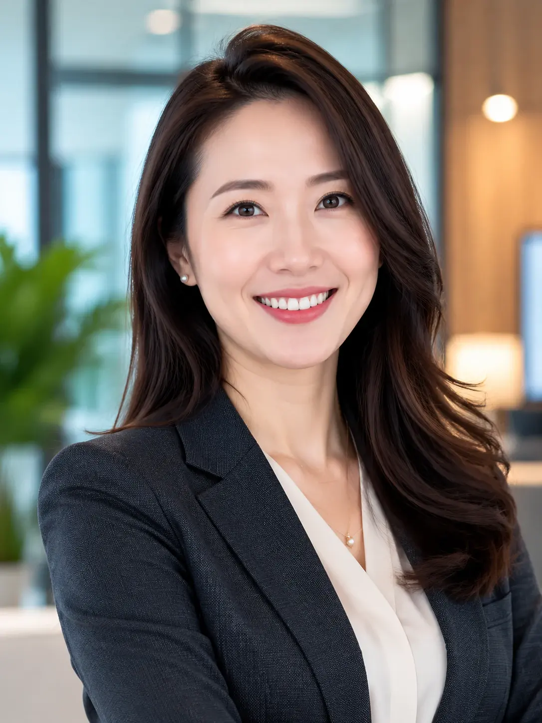 Professional portrait after AI smile filter with a natural smile