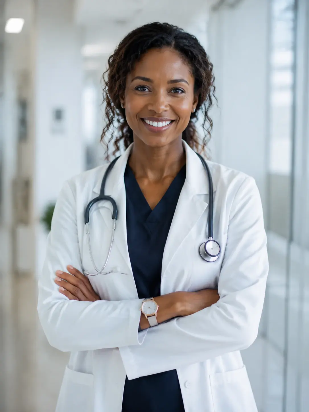 Doctor headshot after AI smile filter with a welcoming smile