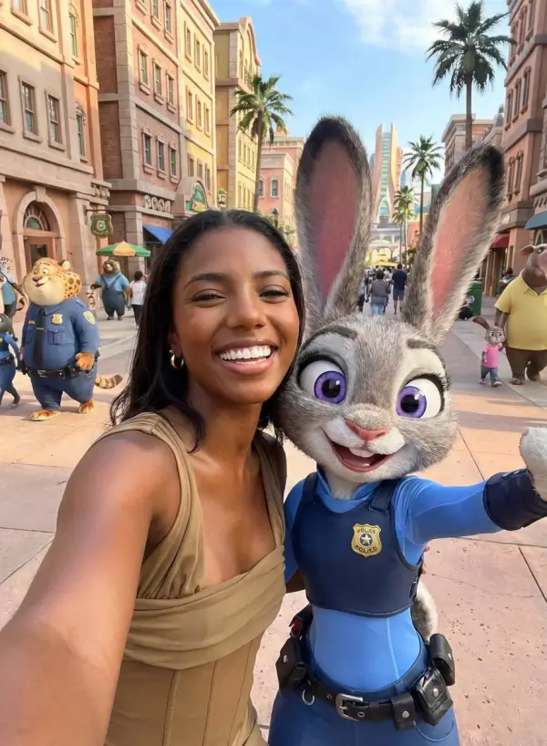 Same user paired with a popular cartoon character in a casual selfie composition
