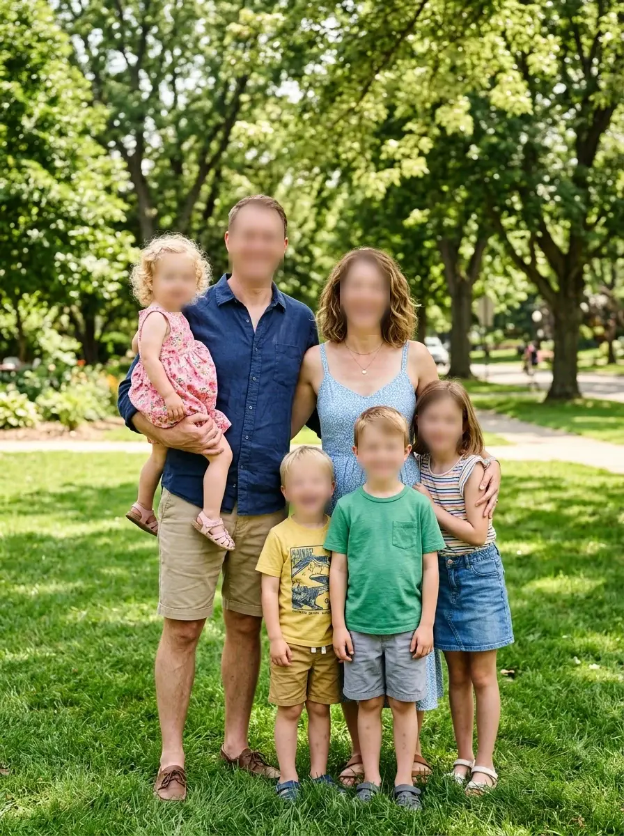 Family photo after AI Image Face Blur hides visible faces