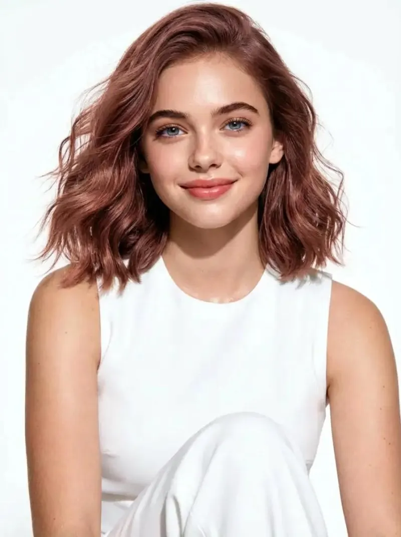 After AI hair color change — dark to light, natural result