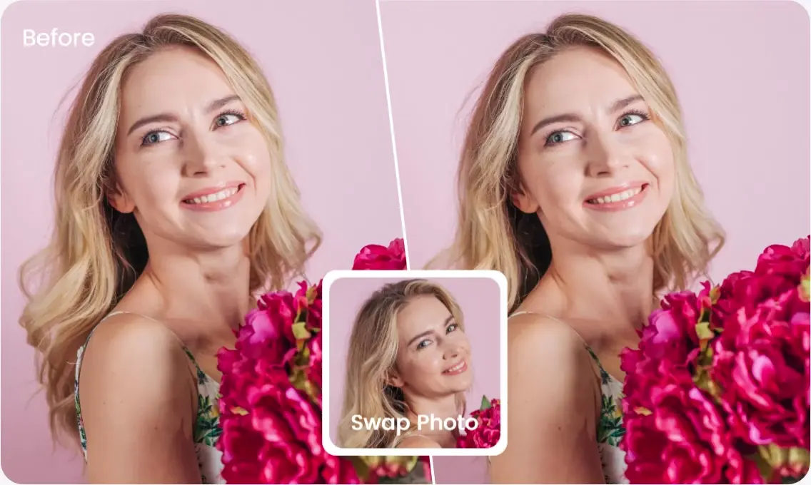 Replace head in photo to fix closed eyes and awkward angles with AI