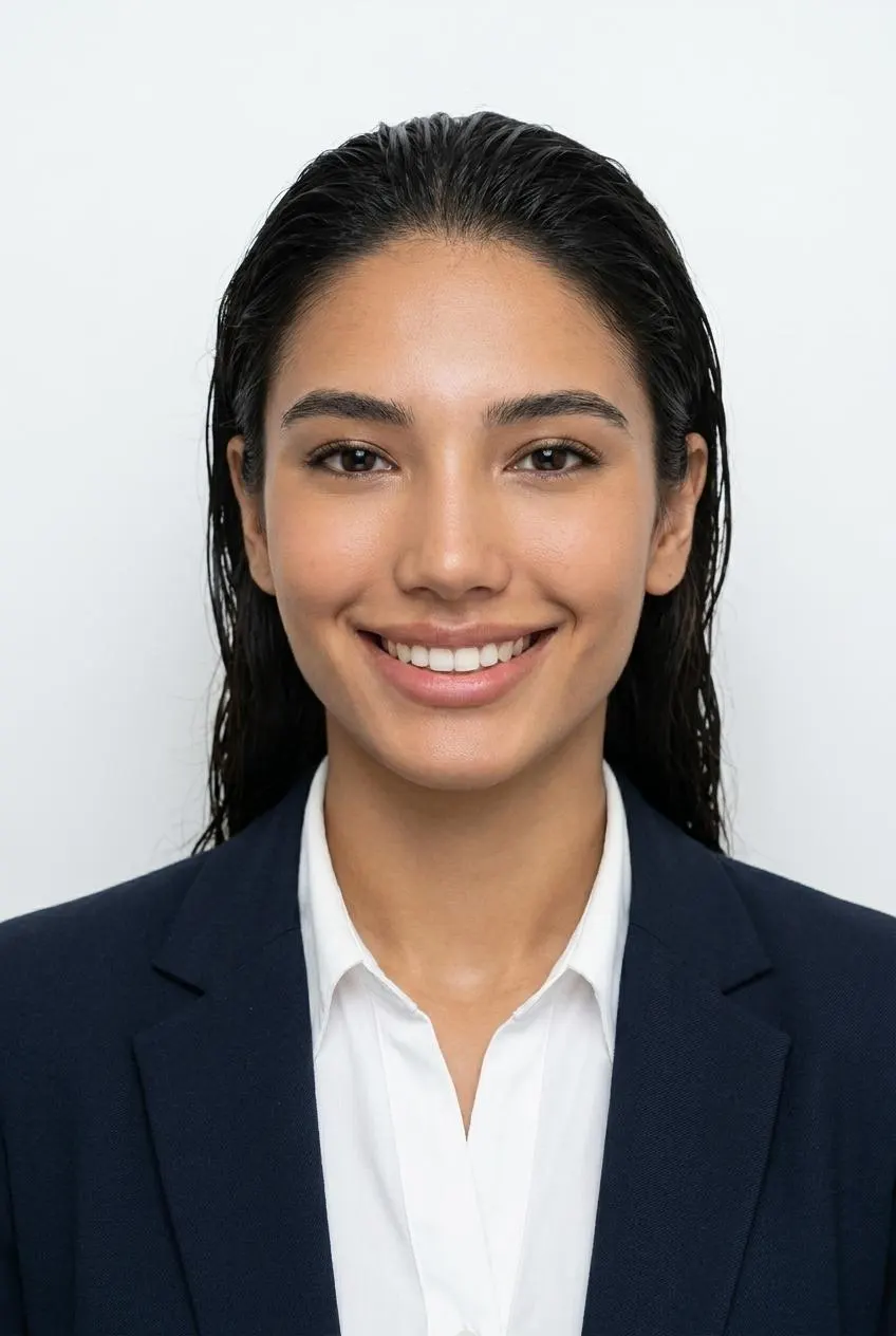 After AI headshot generation — professional business portrait with formal attire and clean background