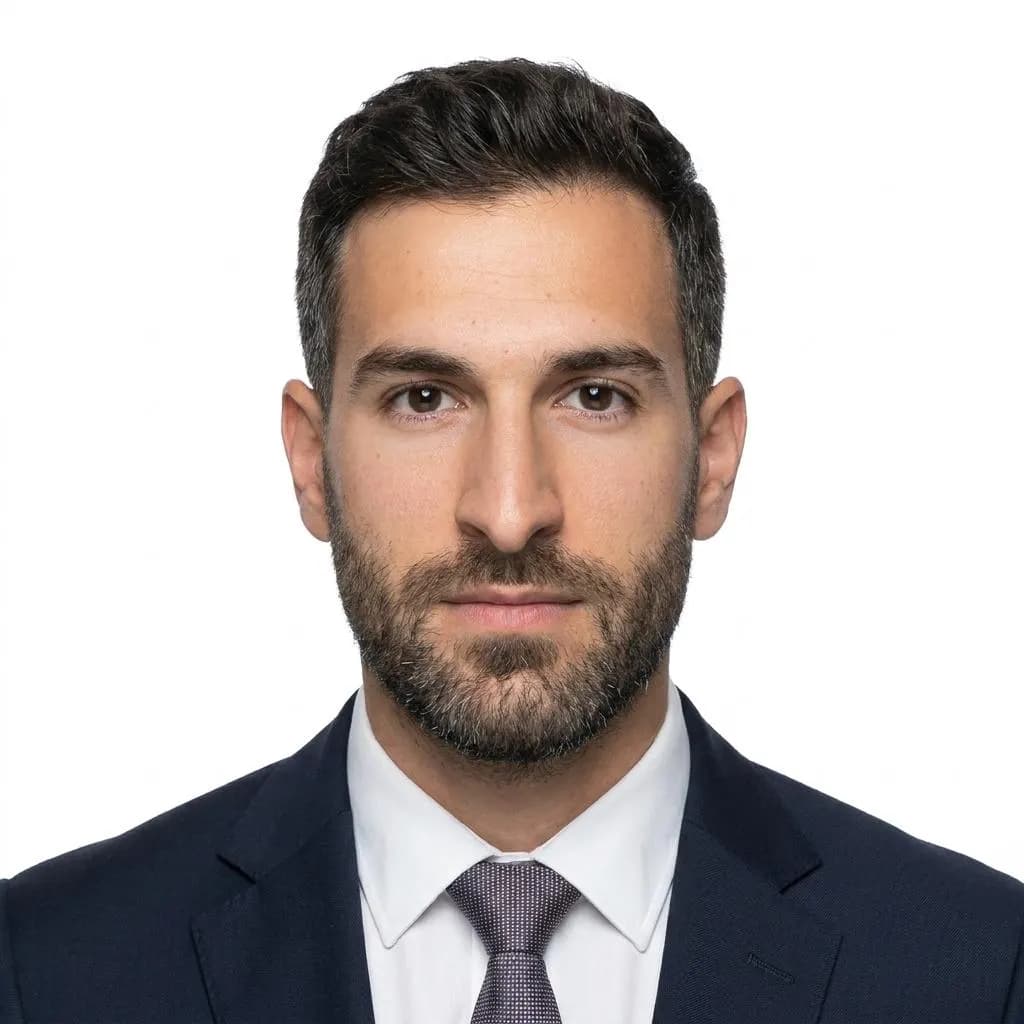 After AI passport photo generation — properly framed with white background meeting document standards