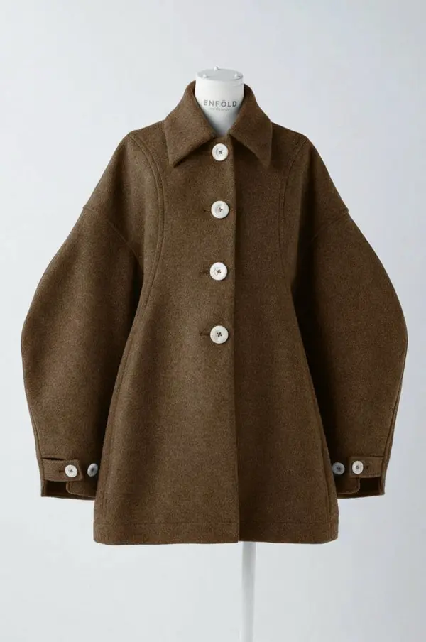 Same coat after AI Photo Recolor — new fabric color, buttons and trim unchanged