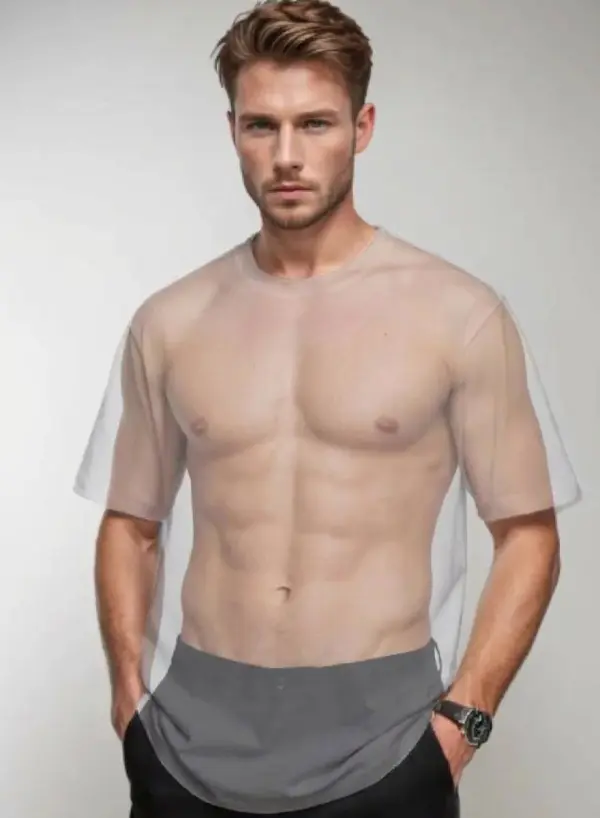 Same editorial shot with sheer-fabric variation generated for client review