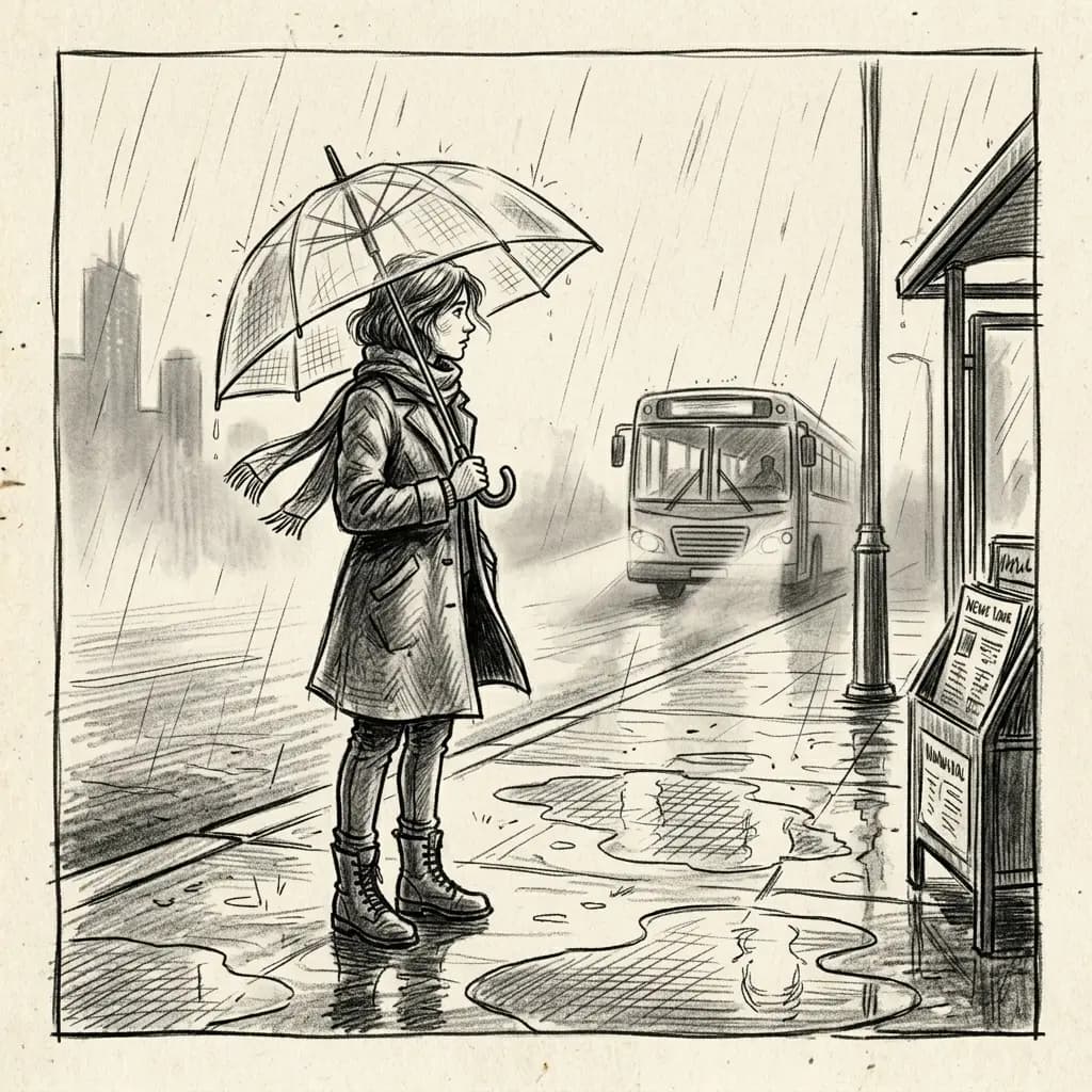 Rainy bus stop storyboard sketch before Sketch to Video AI