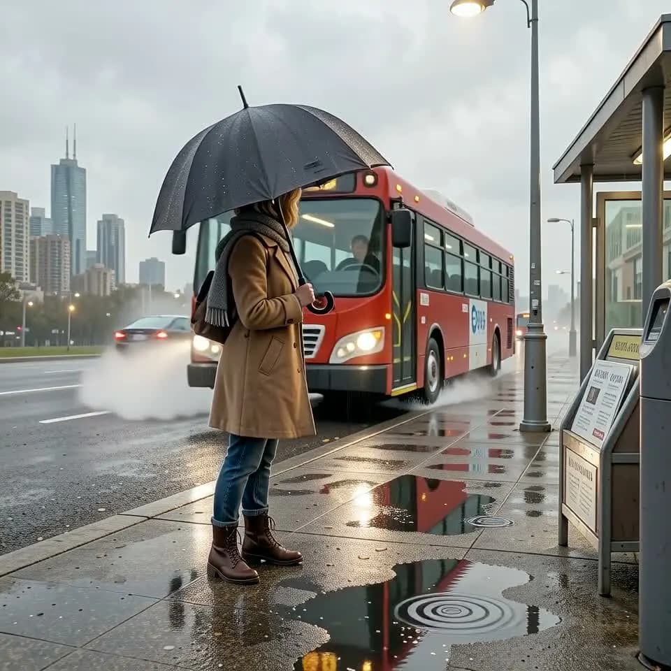 Rainy bus stop AI video poster after Sketch to Video AI