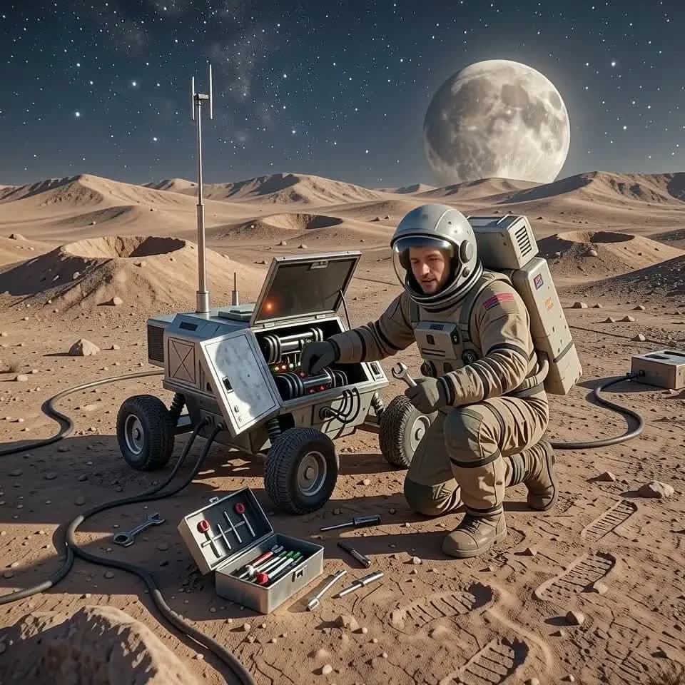 Moon rover repair AI video poster after Sketch to Video AI
